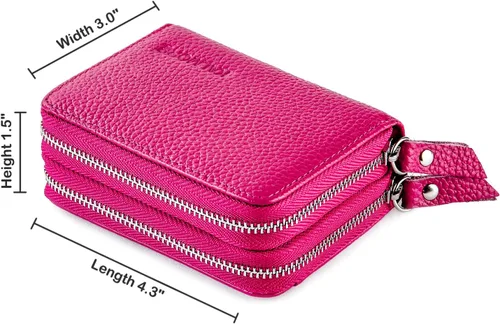 Vista 5 de KALMOR Billeteras de piel para mujer, con doble cremallera, con bloqueo RFID y bolsillo para monedas, 4. 25 x 3. 0 x 1.5