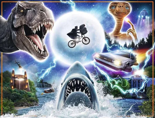 Vista 2 de Ravensburger - Universal Amblin Entertainment - Rompecabezas de 2000 piezas - Colores vivos y atrevidos - Representación intrincada de ET, Jurassic
