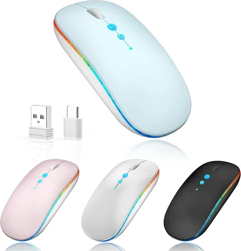 Vista 12 de Halpilt Ratón Inalámbrico Recargable Portátil Silencioso USB-A y Tipo C Modo Dual Ratón Inalámbrico 3 DPI Ajustables para Laptop, Mac, Android, PC