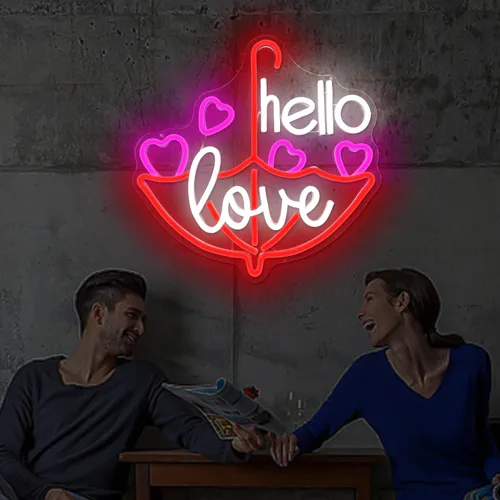 Vista 5 de Letrero de neón para el día de San Valentín, luz LED de neón regulable con texto en inglés «Hello Love» para decoración de pared, letrero de neón