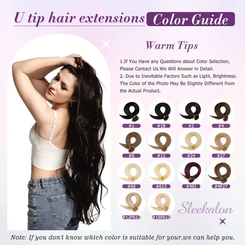 Vista 6 de Extensiones de cabello humano con punta en U, con queratina de fusión caliente, extensiones de cabello humano real, extensiones de cabello Remy
