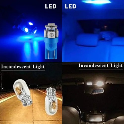 Vista 5 de Qasim Bombilla LED azul de 194, T10 W5W 2825, 158, 192, 168, 194, cuña 5-SMD 5050, ultra azul, para interior del automóvil, 12 V CC (paquete de 10)
