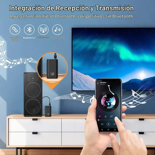 Vista 2 de Adaptador Bluetooth auxiliar para automóvil, receptor transmisor Bluetooth 2 en 1, adaptador inalámbrico portátil, receptor de audio auxiliar