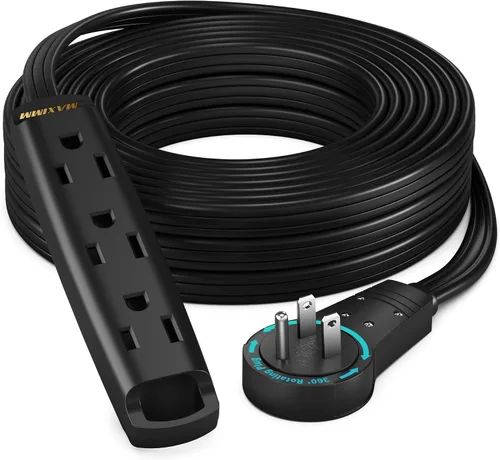 Vista 11 de Maximm Cable de extensión plano giratorio de 360 grados, cable de alimentación de 3 salidas múltiples de 1 pie con bucle, conexión a tierra 16 AWG