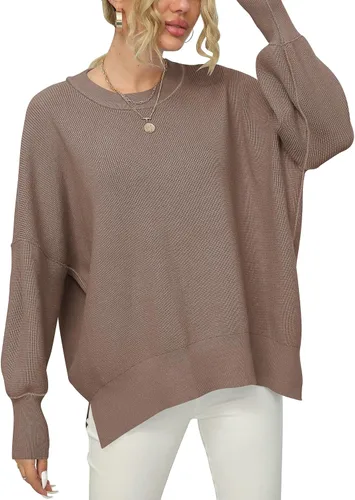 Vista 3 de LOGENE Women's Oversized Batwing Long Sleeve Crewneck Side Slit Ribbed Knit Pullover Sweater Tops