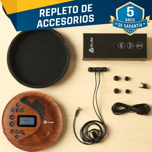 Vista 6 de KLIM Discover Wood + Reproductor de CD portátil Walkman con batería de larga duración + Nuevo + con auriculares + Radio FM + Reproductor de CD MP3