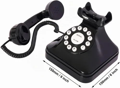Vista 4 de Teléfono de casa retro de línea fija, teléfono de escritorio antiguo con cable TelPal con cable, juego de teléfono analógico decorativo negro