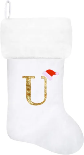 Vista 134 de Calcetines de Navidad bordados de 20 pulgadas con monograma, terciopelo negro con puño de felpa blanca supersuave, adornos clásicos para decoración