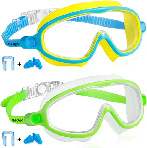 Vista 13 de Seago Paquete de 2 gafas de natación antivaho anti-UV de visión amplia para niños de 3 a 14 años
