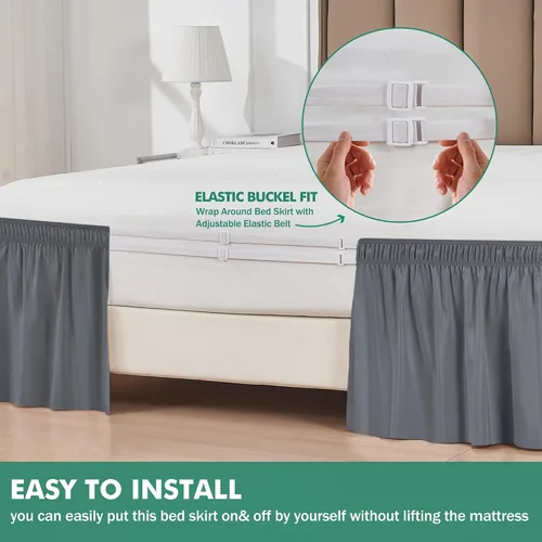 Vista 86 de Biscaynebay Faldas de cama envolventes con esquinas divididas para camas Twin/Twin XL de 15 pulgadas de caída, volantes de polvo elásticos Negro