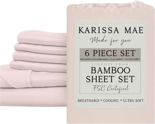 Vista 77 de KARISSA MAE Juego de sábanas de viscosa de bambú de lujo, 100% certificado FSC, refrescante, lujosamente suave, bolsillos profundos de 18 pulgadas