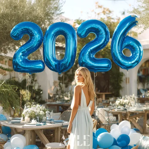 Vista 4 de AULE Globos grandes de 40 pulgadas con números 0 azules, globos grandes de números de aluminio, decoraciones de fiesta de cumpleaños de helio