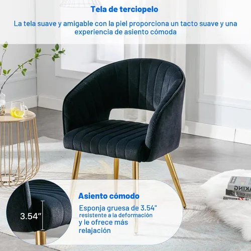 Vista 5 de KCC Silla de escritorio de terciopelo tapizada Sillas de comedor Sillas de Negro