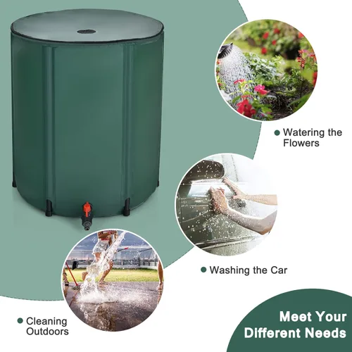 Vista 4 de S AFSTAR Barril de lluvia plegable, tanque de almacenamiento plegable para recolección de agua, resistente a la intemperie, contenedor de lluvia