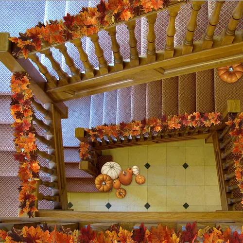 Vista 7 de Paquete de 5 guirnaldas de hojas de arce de otoño, 30 pies, guirnalda artificial de otoño de hojas de arce de Acción de Gracias, decoración de mesa