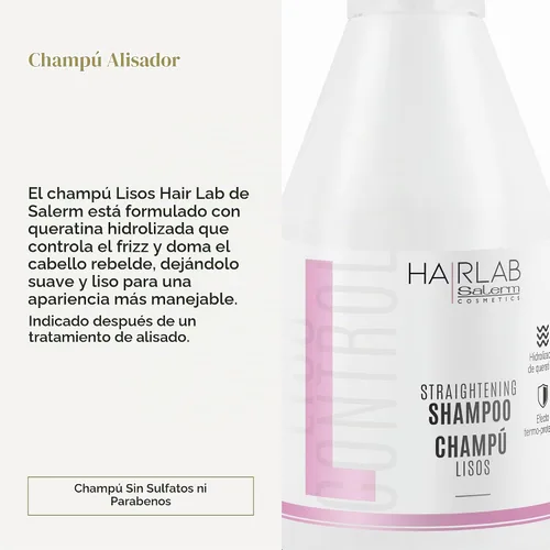 Vista 2 de SALERM - Champú de queratina - Lisos Hair Lab - 10.1 fl oz - Controla el encrespamiento del cabello - Suave y liso - Con protector térmico