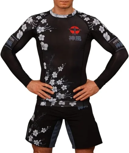 Vista 6 de Hardcore Training Camiseta de compresión para hombre, manga larga, Jiu Jitsu, MMA No-Gi, BJJ apretada, capa base de combate