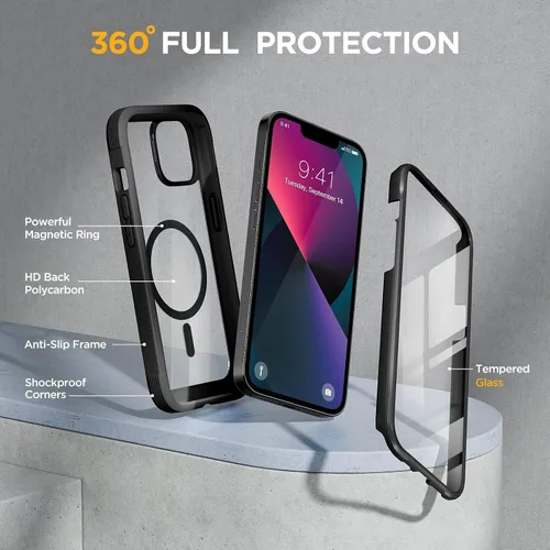 Vista 3 de Miracase - Funda magnética para iPhone 13 Mini de 5.4 pulgadas, compatible con MagSafe, protector de pantalla integrado, protección de cuerpo