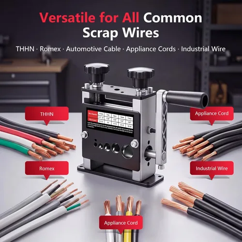 Vista 7 de Máquina peladora de cables, herramienta manual de alta resistencia para recuperación de cobre de chatarra, pelador de cables de varios agujeros