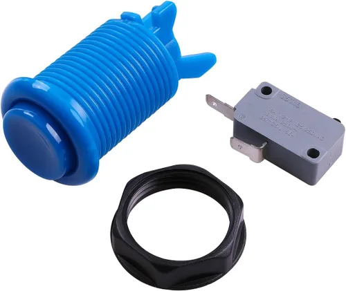 Vista 5 de Botón de 6 piezas HAPP tipo arcade estándar con microinterruptor para videojuegos Mame/Jamma/Arcade - Botones Arcade de 1.181 in (azul)