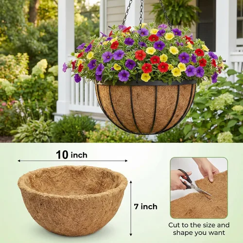 Vista 2 de HFHOME 4PCS 10" Dia Round Coco Liner, 10 pulgadas de fibra de coco de repuesto para cesta colgante 4 pzas