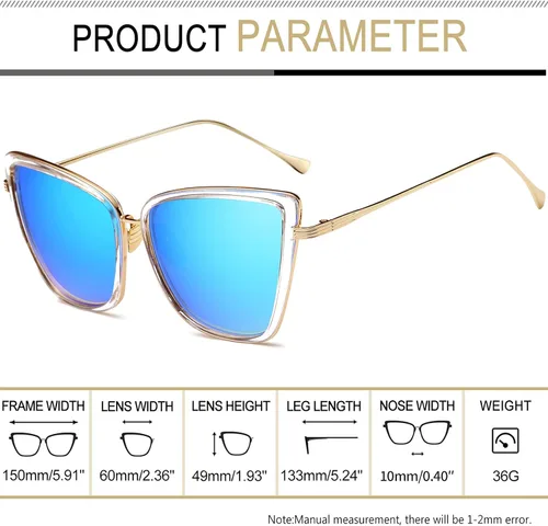 Vista 3 de Joopin - Lentes de sol de gran tamaño con forma de ojos de gato para mujer, con marco de metal de moda