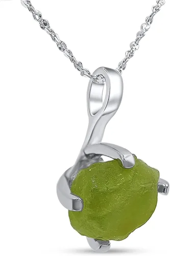 Vista 23 de Collar de cadena con colgante de piedra preciosa natural en bruto con oro blanco sobre plata de ley 925, piedra natal delicado regalo solitario