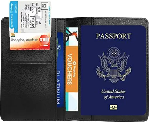 Vista 3 de PU Leather Passport Holder Travel Wallet RFID Blocking Card Case Cover With Unique