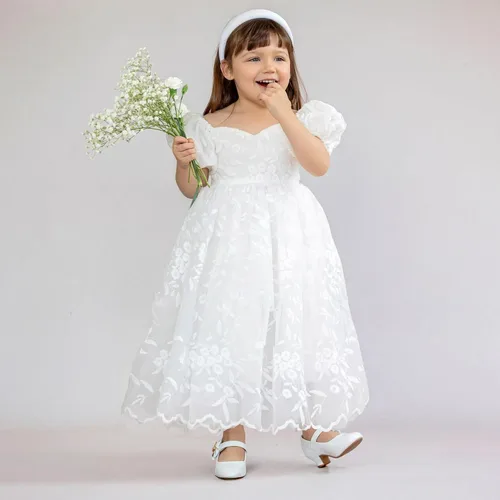 Vista 3 de Dufannie Zapatos de vestir para niñas, zapatos de tacón bajo de princesa, zapatos planos con purpurina para bodas y fiestas
