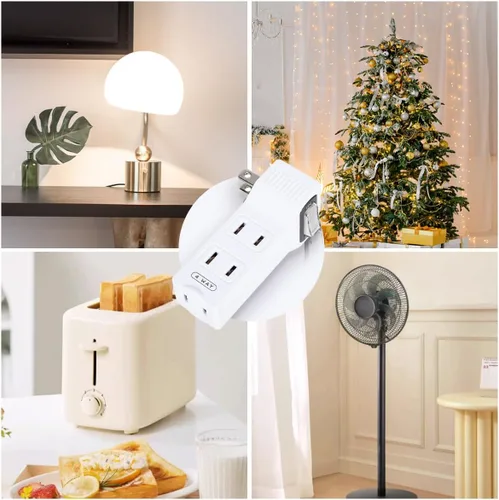 Vista 5 de SYCON Adaptador de pared de 4 tomas con interruptor de alimentación y luz nocturna, adaptador extensor de 2 clavijas con 4 tomas de corriente