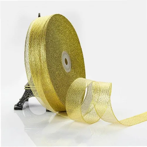 Vista 6 de Cinta dorada metálica con purpurina, 5 rollos de cinta de tela para coser, adornos artesanales, cinta decorativa para envolver regalos