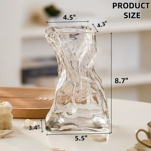 Vista 2 de Covzoe - Florero de cristal, 8.7 pulgadas de alto, irregular, con cuerda de cáñamo Clear Art Decorative Vases for Table Centerpiece, Modern