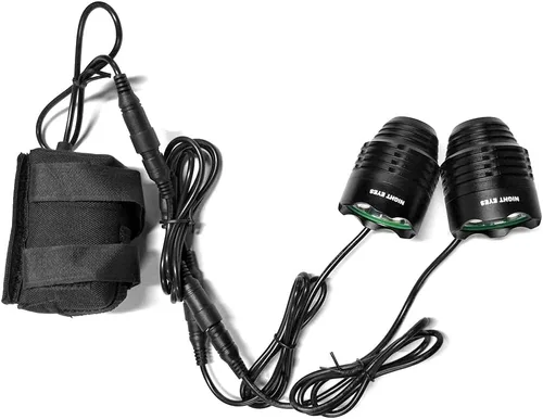 Vista 3 de Night Eyes - Luz frontal para bicicleta de 2400 lúmenes (1200 LMx2) para bicicleta de montaña, recargable, 8,4 V, ABS, batería impermeable - Faro