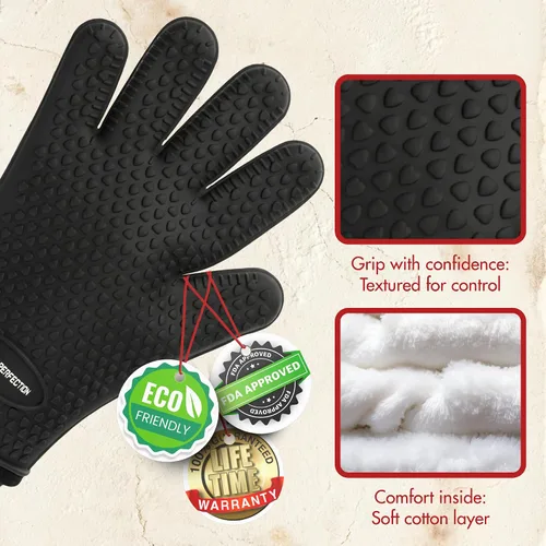 Vista 4 de KITCHEN PERFECTION Guantes de silicona para horno de pizza, guantes extremadamente resistentes al calor para hornos de pizza al aire libre e