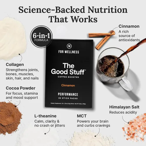 Vista 5 de The Good Stuff Potenciador de café de canela Crema de café saludable para concentración y energía Keto, crema en polvo no láctea con aceite
