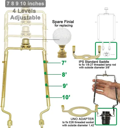 Vista 2 de Soporte de arpa de pantalla de lámpara de 7, 8, 9, 10 pulgadas, kit de arpa de lámpara ajustable, se adapta tanto a la barra de lámpara estándar