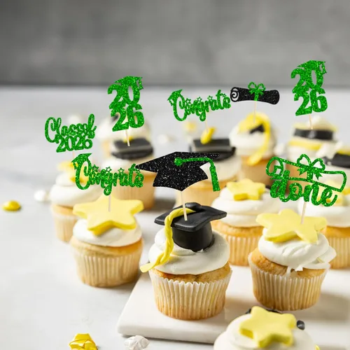 Vista 6 de Paquete de 24 adornos para cupcakes de clase 2026 con purpurina 2026 Felicidades Graduación Diploma Done Cupcake Picks 2026 Graduación Temática