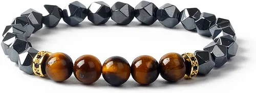 Vista 6 de Yantinos Facted Natural Obsidian Hematite Tiger Eye Beads Pulseras Hombres para Protección Magnética de la Salud Mujeres Alma Joyería Pulsera Hombre