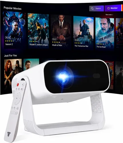 Vista 9 de Projector Mini Smart, with Wifi and Bluetooth, 220 ANSI 1080P HD, Built-in Apps, Portable Outdoor Bedroom Movie Projector, for Phone, Android TV
