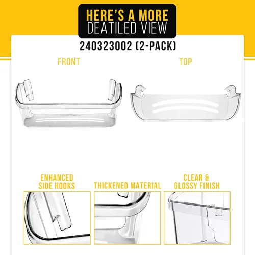 Vista 3 de PartsBroz 240323002 Estante para puerta de refrigerador (paquete de 2) para Frigidaire FGHS2631PF4A FGHS2655PF5A DGUS2645LF6A FGHS2631PF3