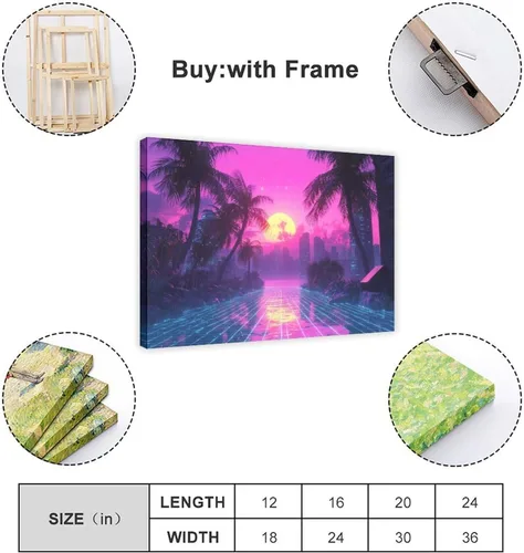 Vista 2 de Vaporwave Wall Art – Retro Cyberpunk Subculture Poster – Neon Aesthetic Print – Futuristic 80s Inspired Room Decor Art Wall Decoration Poster Family