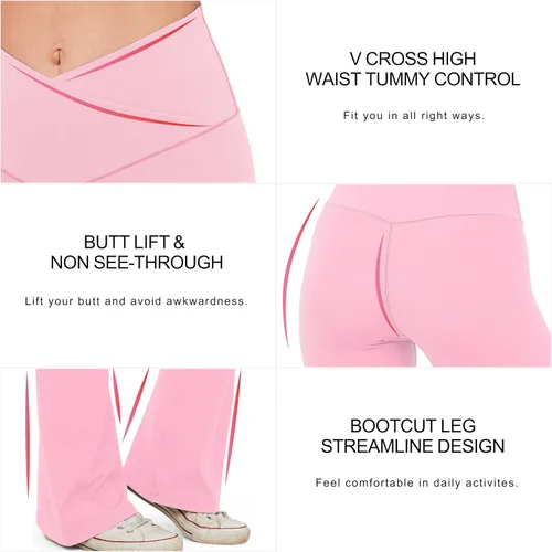Vista 79 de HEGALY Pantalones de yoga acampanados para mujer, leggings cruzados, suaves, de cintura alta, pantalones casuales de entrenamiento con corte de bota