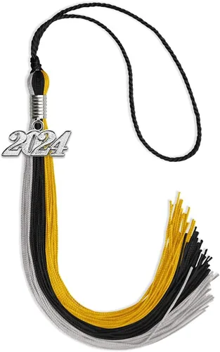 Vista 22 de Endea Graduation Borla de triple color con gota de fecha plateada (negro/dorado/granate, 2020)