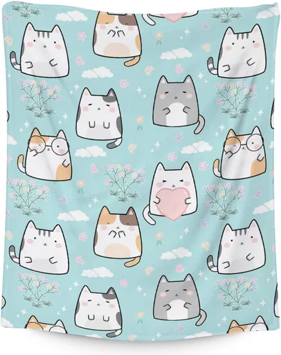 Vista 8 de Manta de gato para regalo, 30 x 40 pulgadas, bonita manta de gato para niños, mantas negras de felpa suave y esponjosa para sofá, oficina
