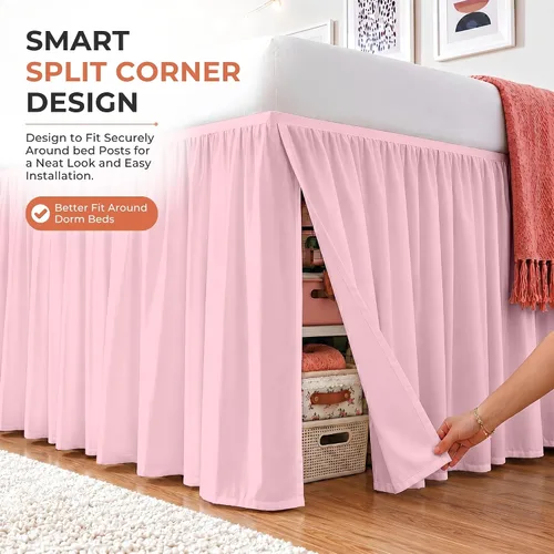 Vista 78 de Dorm Ruffle Twin XL 28" Drop Extra Long BedSkirt, Premium Brushed Microfiber Tailored Drop, Put On Elastic Long Dust Ruffle, Split Corner, Bedroom