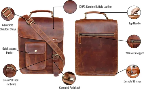 Vista 5 de jaald leather messenger bag laptop case office briefcase gift for men computer distressed shoulder bag