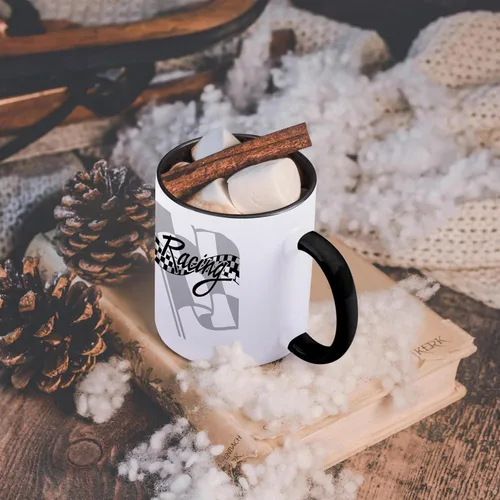 Vista 6 de 3dRose Taza de café, tamaño – 15 oz – Bandera de carreras a cuadros en blanco y negro PS Creations – divertido regalo de taza de café