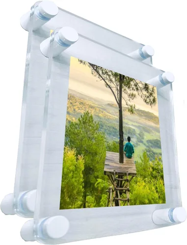 Vista 137 de Marcos Flotantes de Acrílico Negros con Separadores (paquete de 2) Marcos de Acrílico Transparente de 5" x 7" para Montar en Pared, Marco Flotante