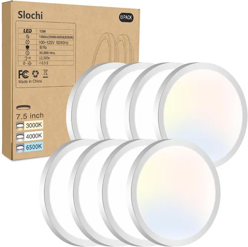 Vista 8 de Paquete de 2 lámparas LED de techo empotradas, 3000K-4000K-6500K y equivalente a 100W, lámpara de techo empotrada moderna para cocina de 15W
