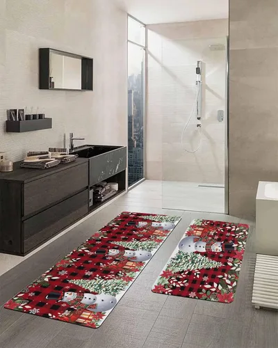 Vista 2 de Xmas Snowman Bath Mat for Tub,Non Slip Bathroom Floor Runner Rug Quick Dry & Absorbent Diatomaceous Earth Shower Sink Kitchen Doormat,Christmas